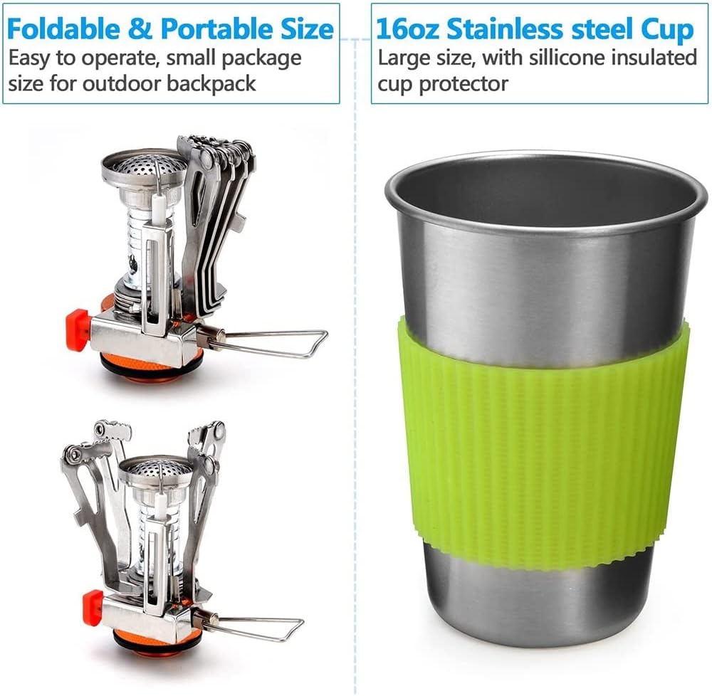 Camping Cookware Kit with Stove Outdoor Cooking Set