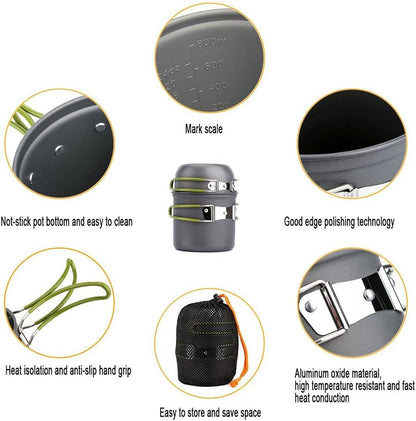 Camping Cookware Kit with Stove Outdoor Cooking Set